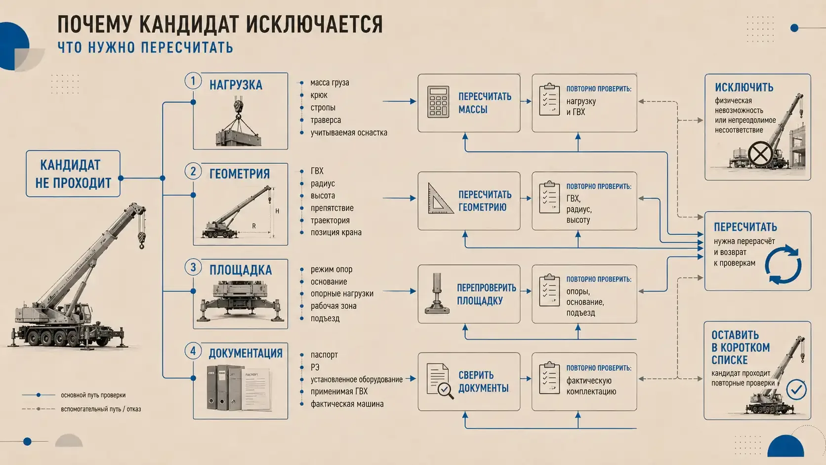 Почему кандидат исключается: инженерное дерево решений с причинами отказа, повторными проверками и исходами — исключить, пересчитать или оставить в коротком списке