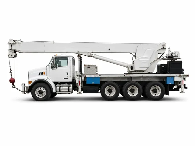 Автокран ALTEC AC 26-103S белого цвета с голубыми акцентами, вид строго сбоку