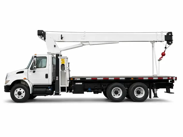 Белый автокран ALTEC AC 18-70B с телескопической стрелой и трёхосным шасси, вид строго сбоку