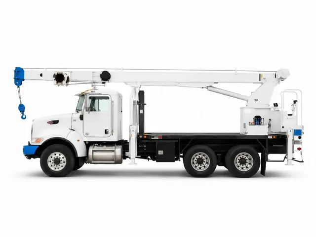 Автокран ALTEC AC 18-70B-HL белого цвета с голубым бампером, вид строго сбоку